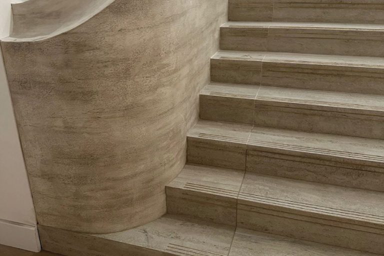 Crafted for safety, style, and precision: Aquacut’s bespoke porcelain and stone staircase fabrication